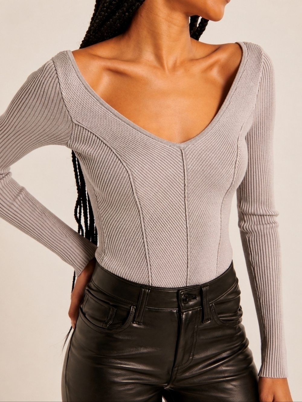 A&F Wide Ribbed V-Neck Sweater Bodysuit Size M